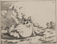 TvB G 0474
<br/>
Liggende koe (op de rug gezien)
<br/>
<em>Bije, Marcus de (1639-ca. 1690)</em>